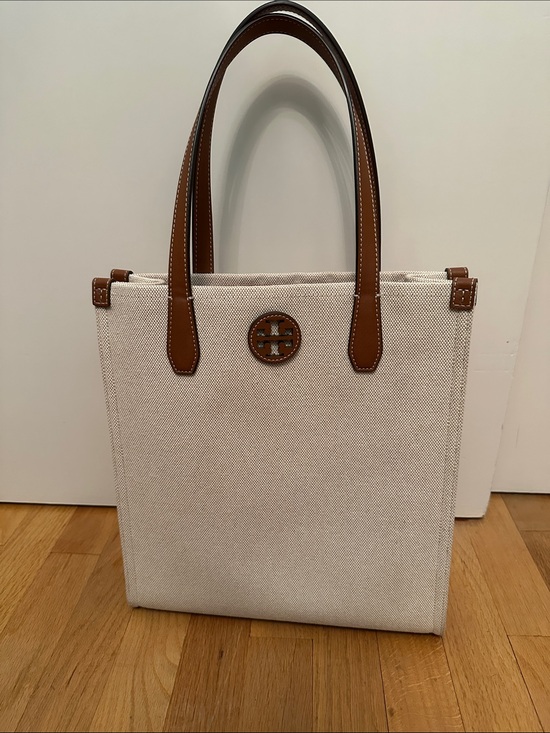 Tory Burch Handbags - Tory Burch Canvas Tote in Ivory with Brown Leather Trim